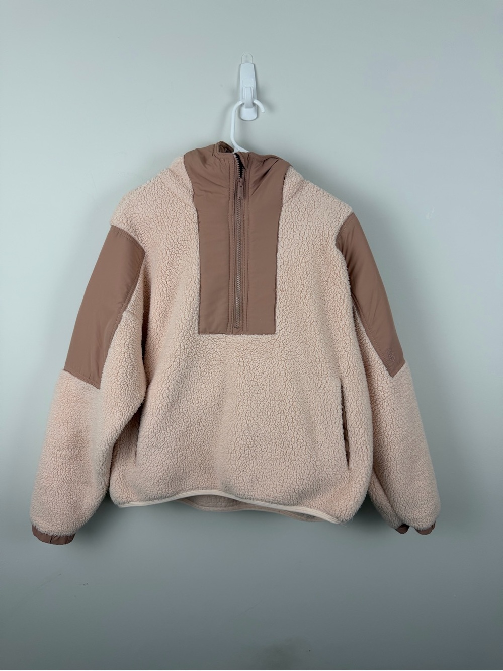 FP Movement by Free People Two-Tone Beige Teddy Half-Zip Jacket